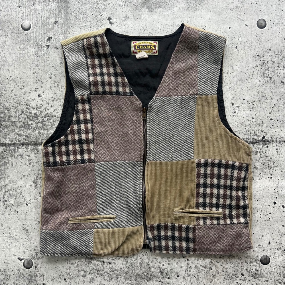 Vintage Chams Vest Women Medium Brown Wool Corduroy Tweed Patchwork Grandpacore